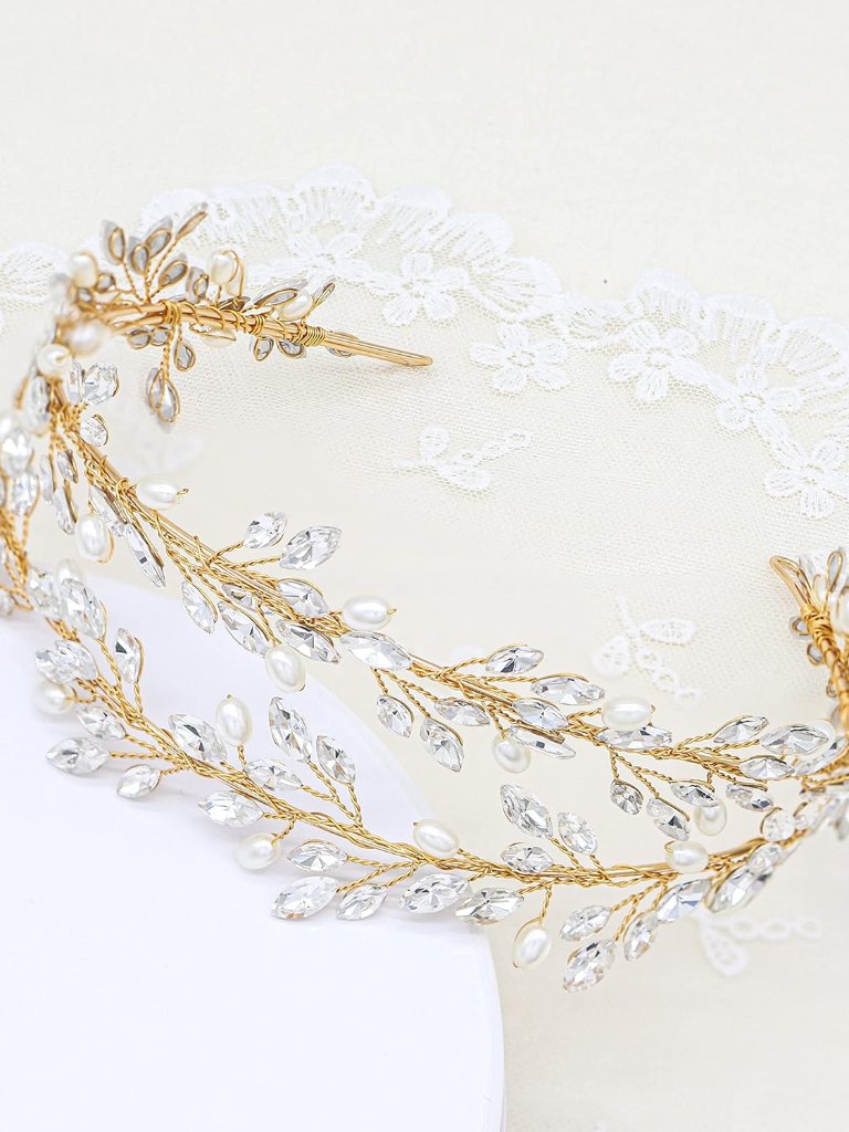 Bridal Crystal Headbands Double Layer Wedding Headdress Gold Wedding Headpieces